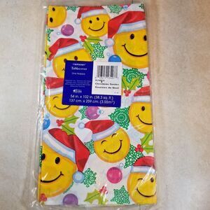 Table Cover Vintage Sealed Christmas Smile Faces with Santa Hats Tablecloth